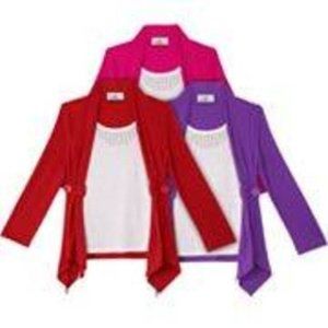 Girls Cardigan Shirt 4 Iz Byer Mock Layer Long Sleeve Red White Studded